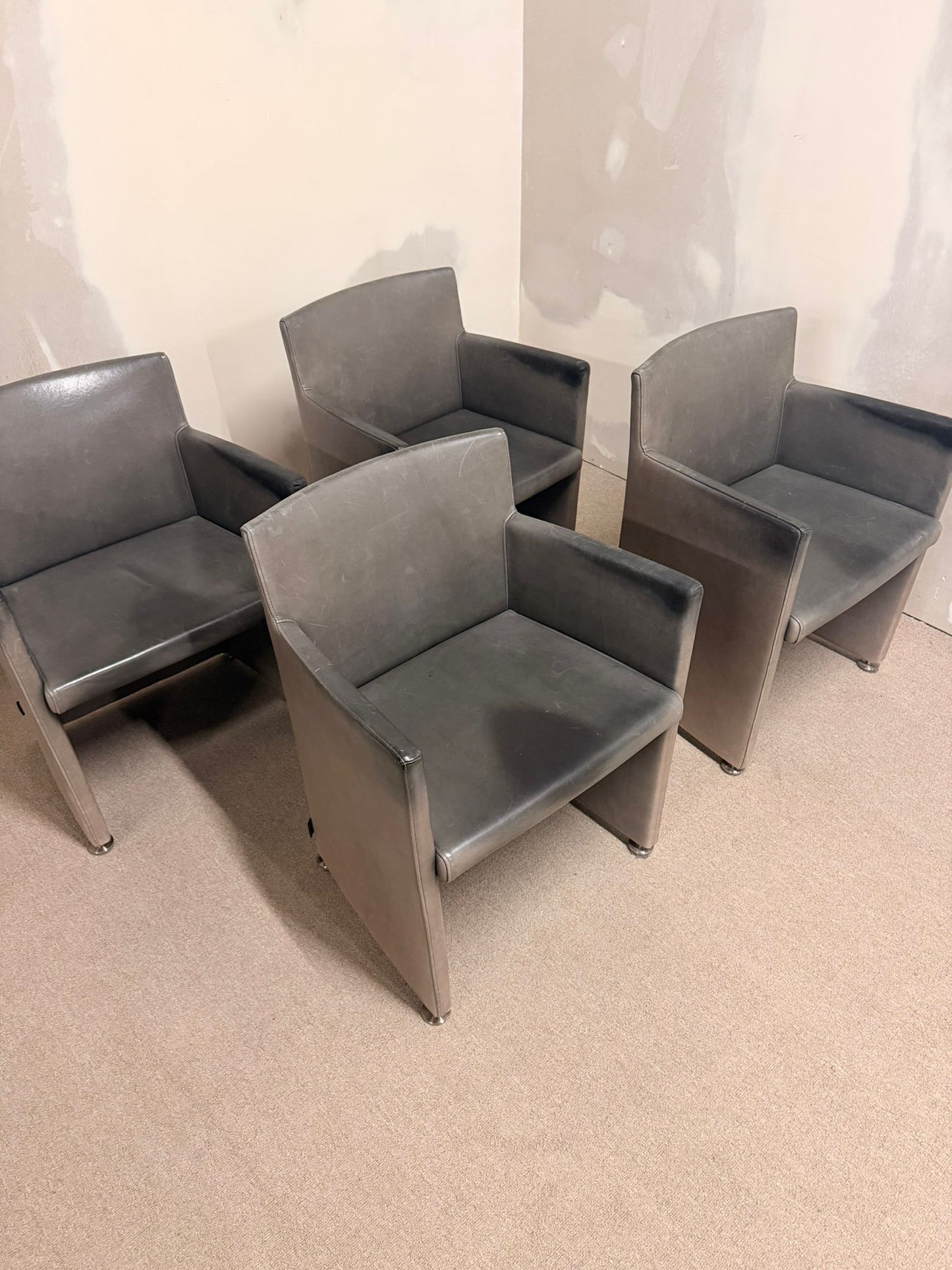 Italienische Design Leder Armlehnstühle Grau von Cappellini