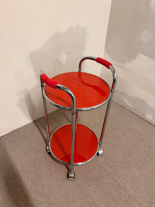 Vintage Servierwagen Teewagen, Chrom/Glas rot, 60er Jahre