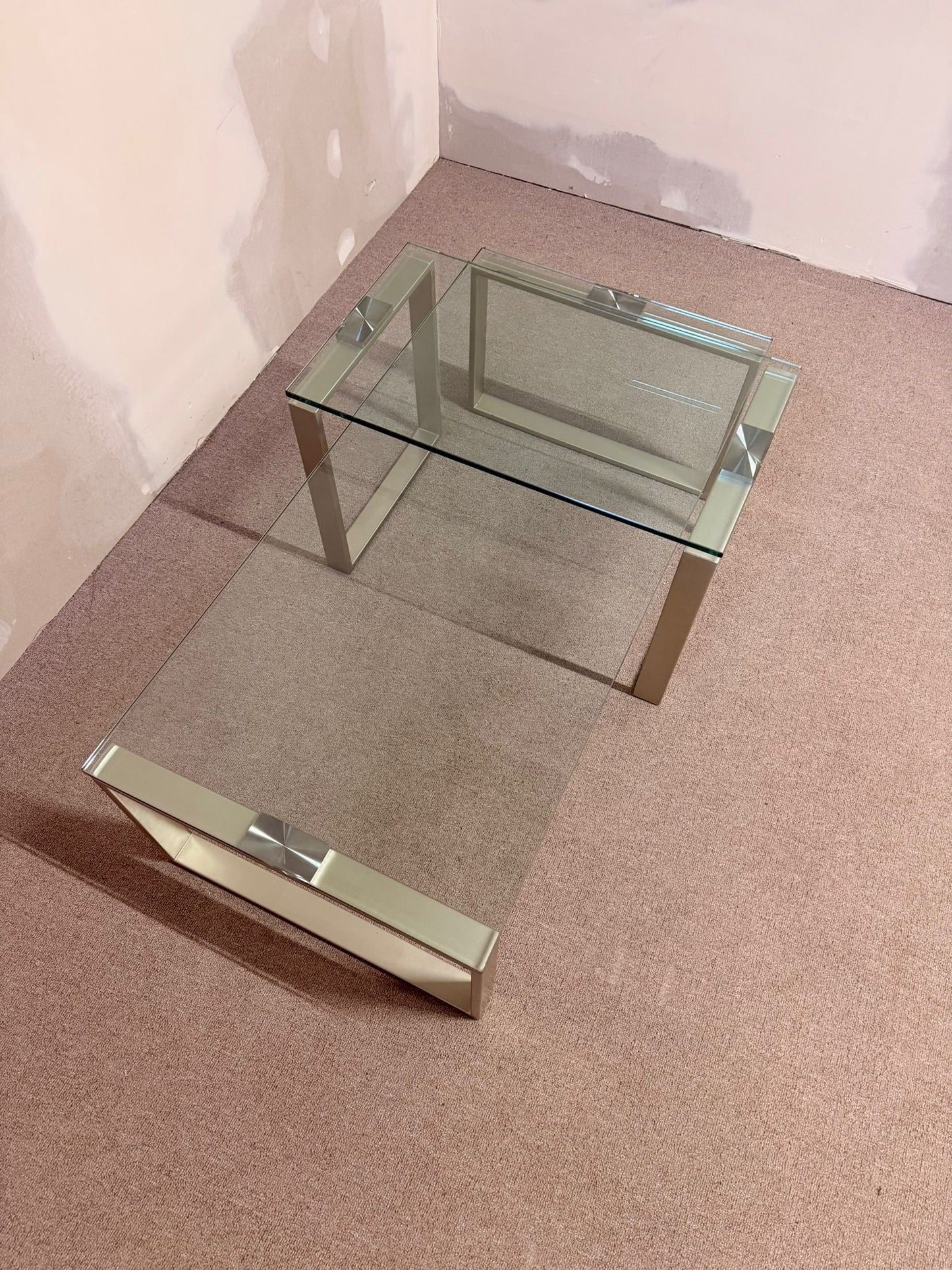 2er Set Coffee Table Couchtisch Kombination aus Glas/ Metall