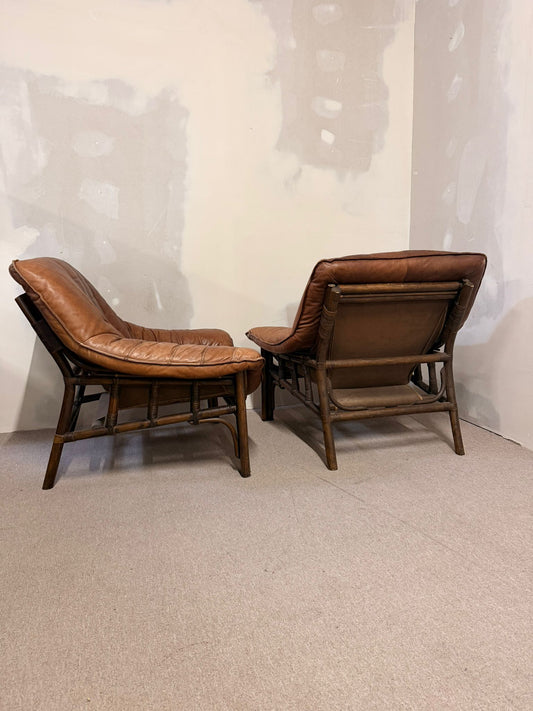 Vintage Sessel aus Leder mit Bambusgestell aus den 60er