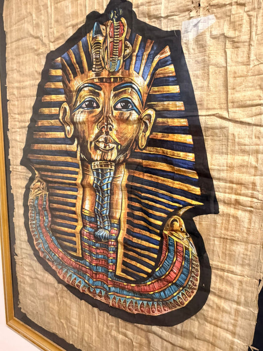 Pharao Tutanchamun Maske Bild auf Papyrus, Rahmen goldfarbig
