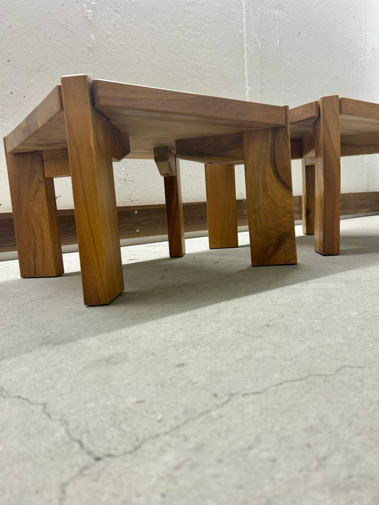 2er Set Holz Beistelltisch Massiv Vintage Couchtisch