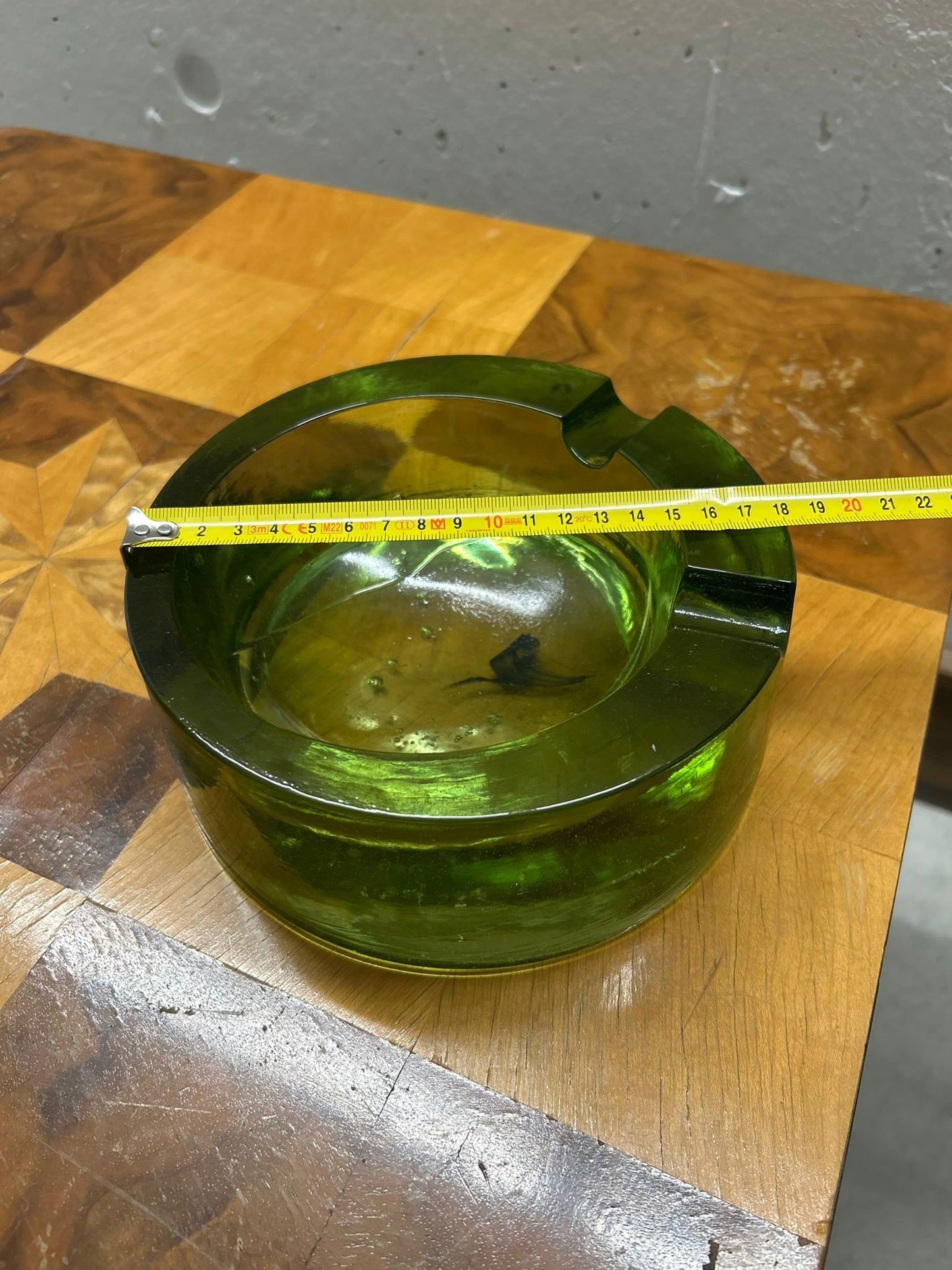 Grüner Glas Aschenbecher, Vintage, 70er Jahre