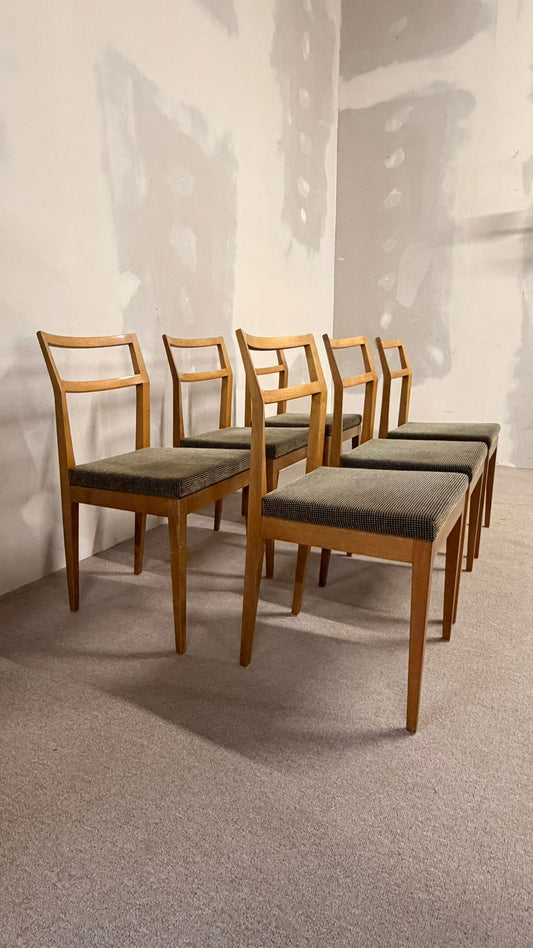 6er Set Mid Century dänische Esszimmerstühle Teakholz