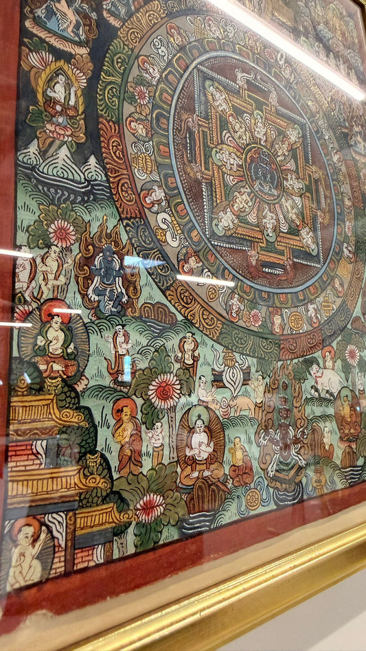 Thangka Mandala Tibet Buddhistische Kunst gerahmt handgemalt