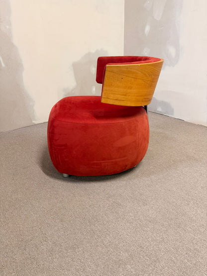 Boom Designer Sessel mit Rückenlehne Massivholz Buche rot