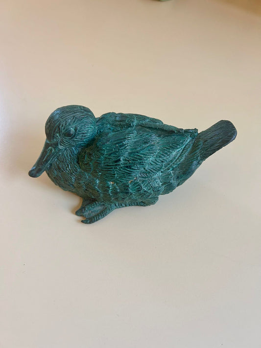 Vintage Deko-Ente aus Bronze in Grün, für Haus oder Garten