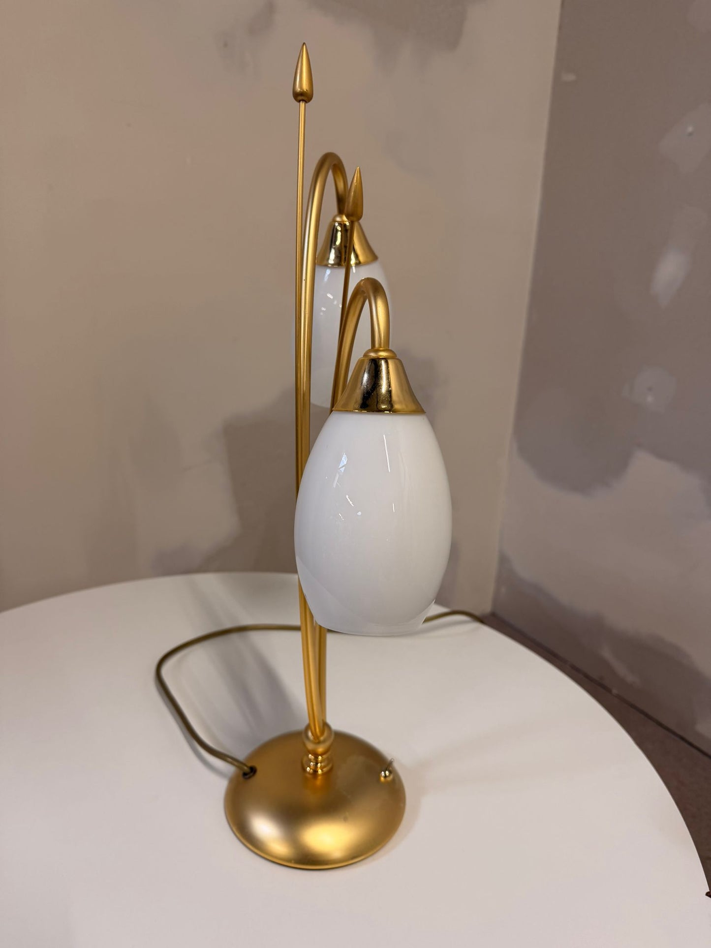 Vintage vergoldete Messing Tischlampe 2-flammig von Bankamp