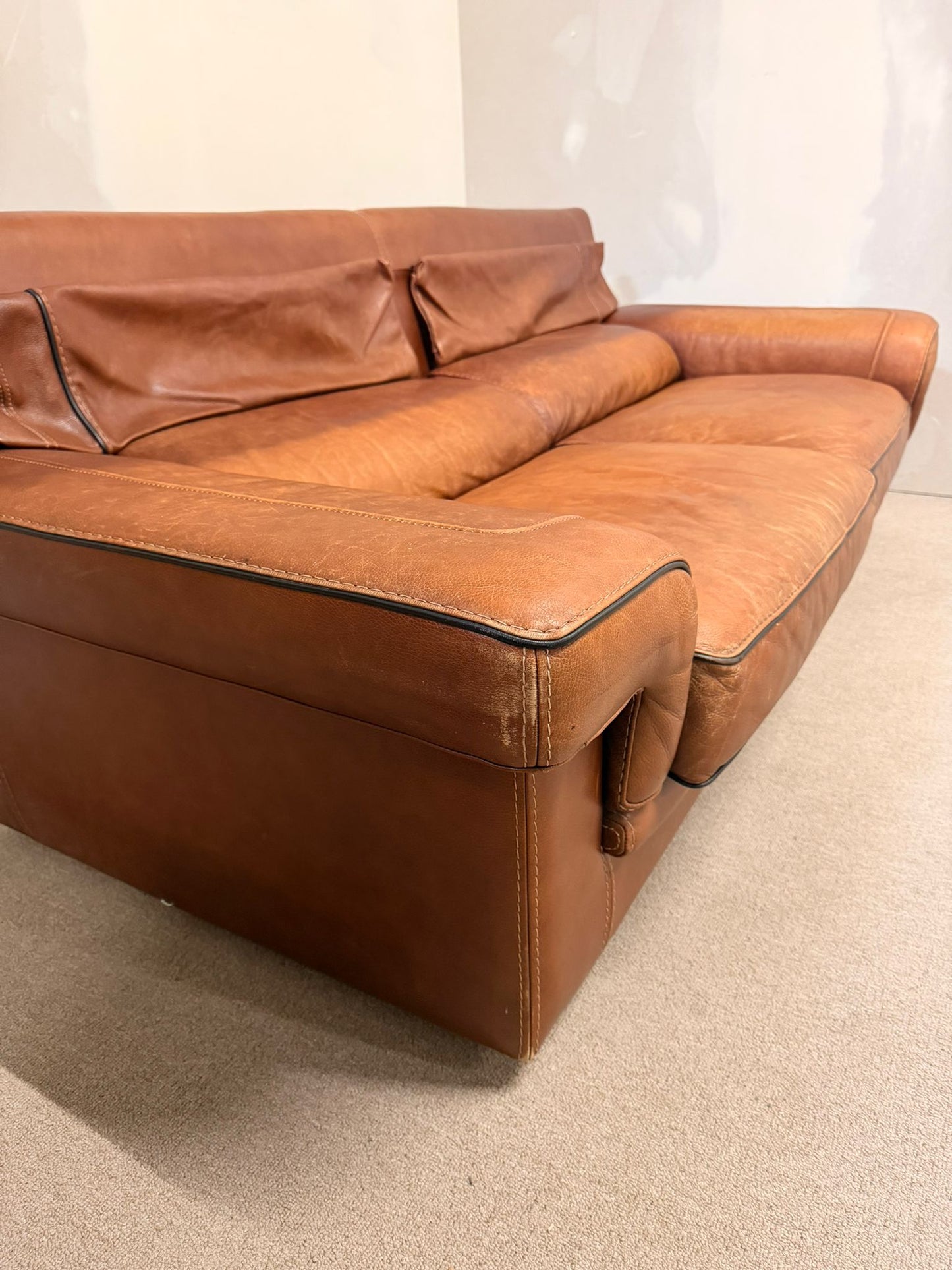 Vintage Sofa aus Leder von Josef Gobet in Cognacfarbe, Retro