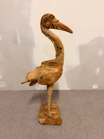 Handgeschnitzte Holzskulptur, Pelikan/Reiher, Teakholz