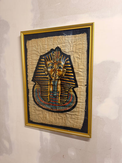 Pharao Tutanchamun Maske Bild auf Papyrus, Rahmen goldfarbig