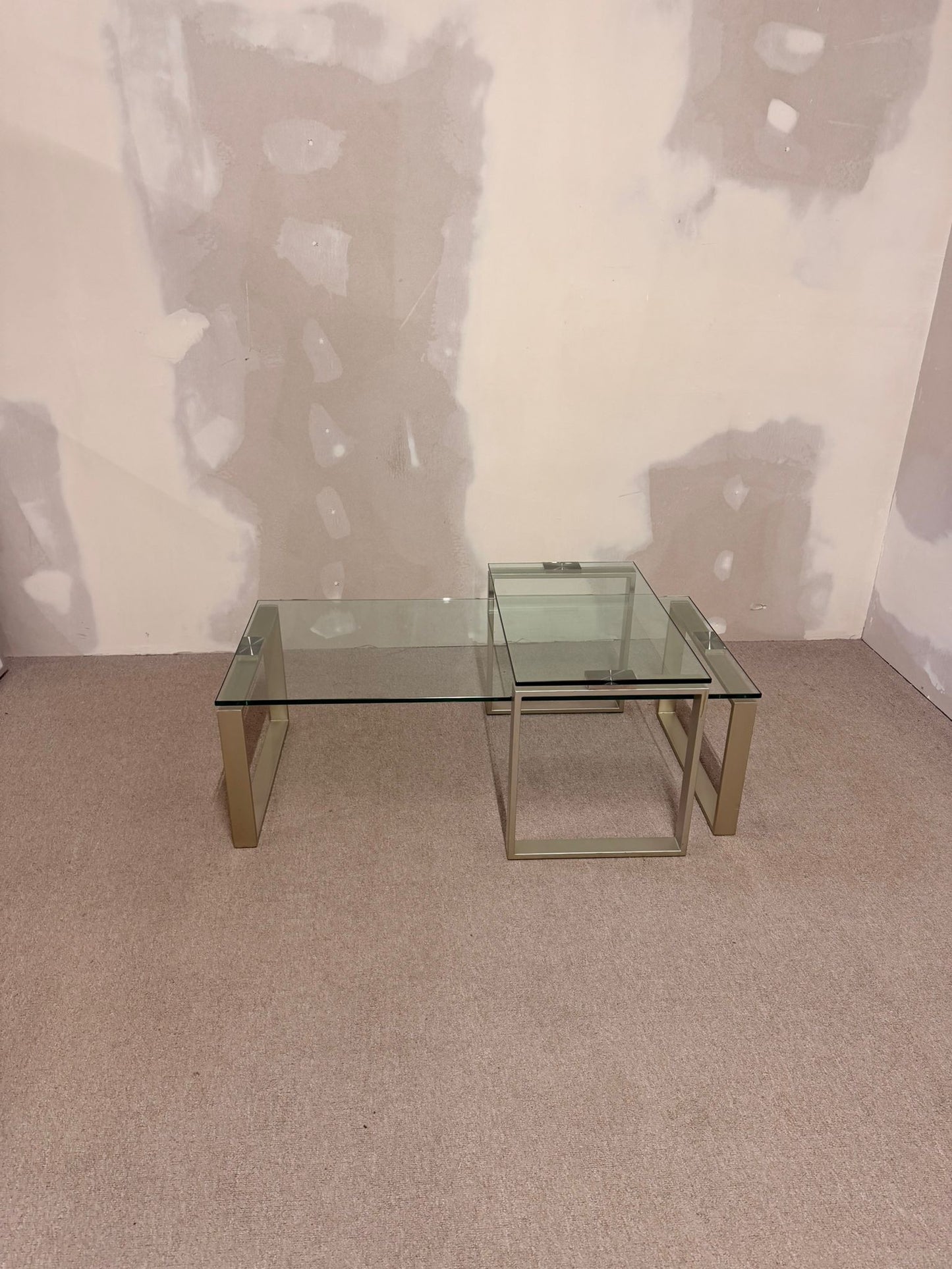 2er Set Coffee Table Couchtisch Kombination aus Glas/ Metall
