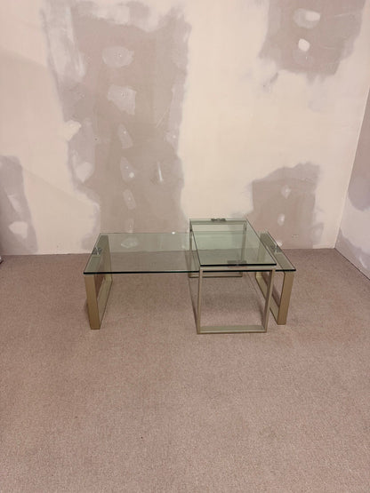 2er Set Coffee Table Couchtisch Kombination aus Glas/ Metall