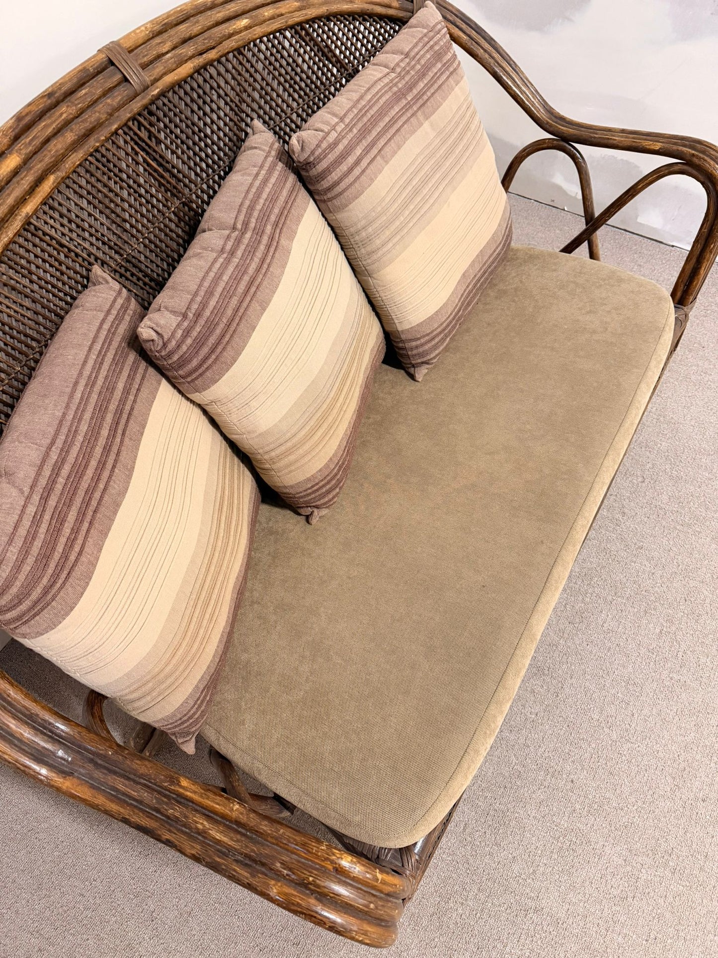 Vintage Rattan Bambus Sofa Couch mit Kissen, Sitzbank