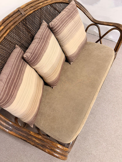 Vintage Rattan Bambus Sofa Couch mit Kissen, Sitzbank