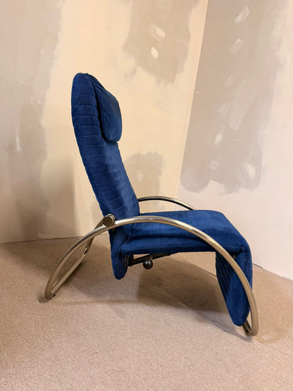 Blaue skandinavische verstellbare Relaxliege Sessel von 1980