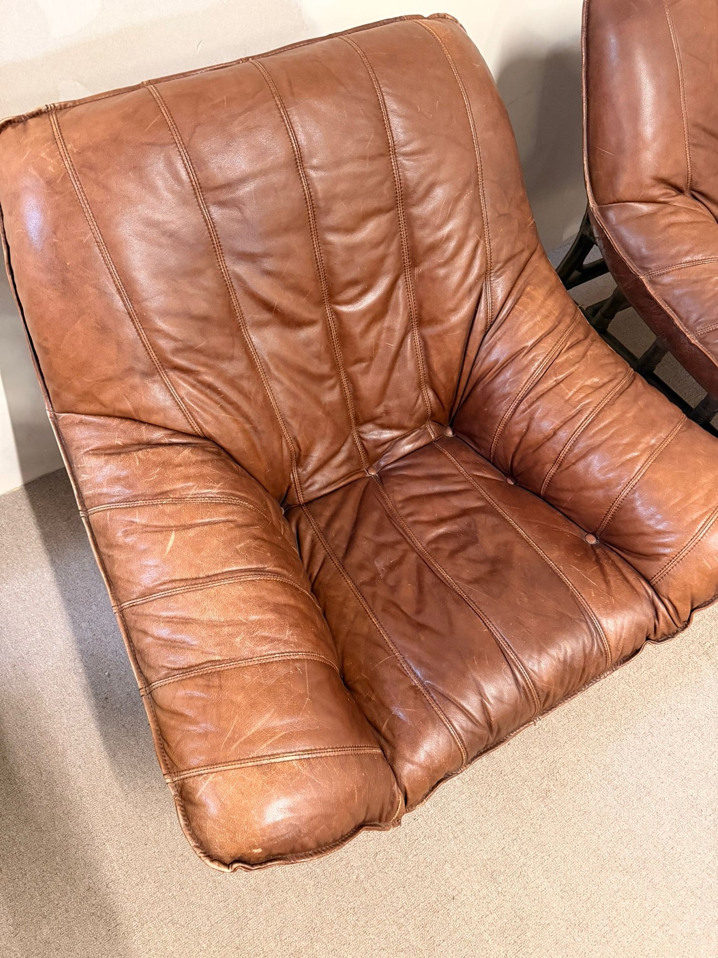 Vintage Sessel aus Leder mit Bambusgestell aus den 60er