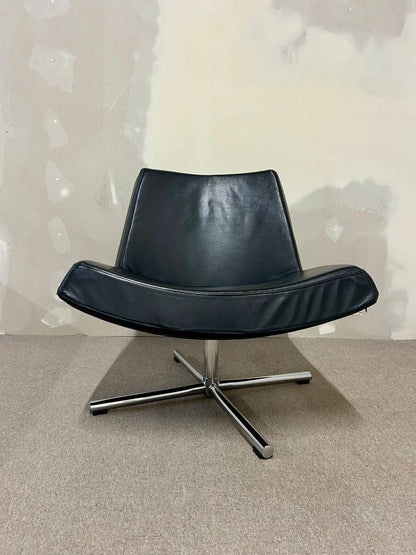 Designer Drehsessel aus Leder, schwarz, Loungesessel, Sessel