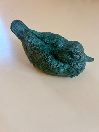 Vintage Deko-Ente aus Bronze in Grün, für Haus oder Garten