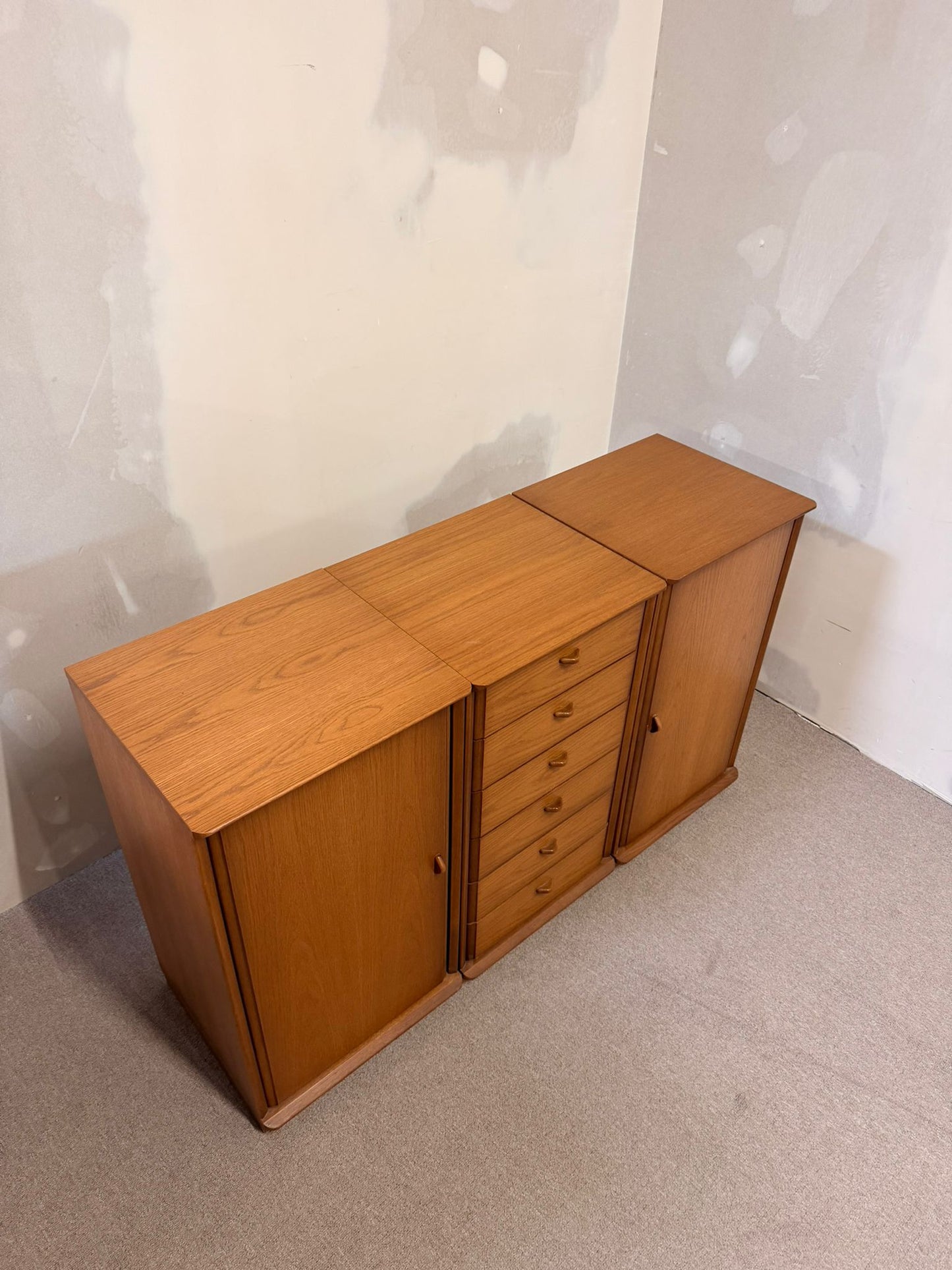 3 tlg. Mid Century Eiche Kommode Sideboard Schweizer Produkt