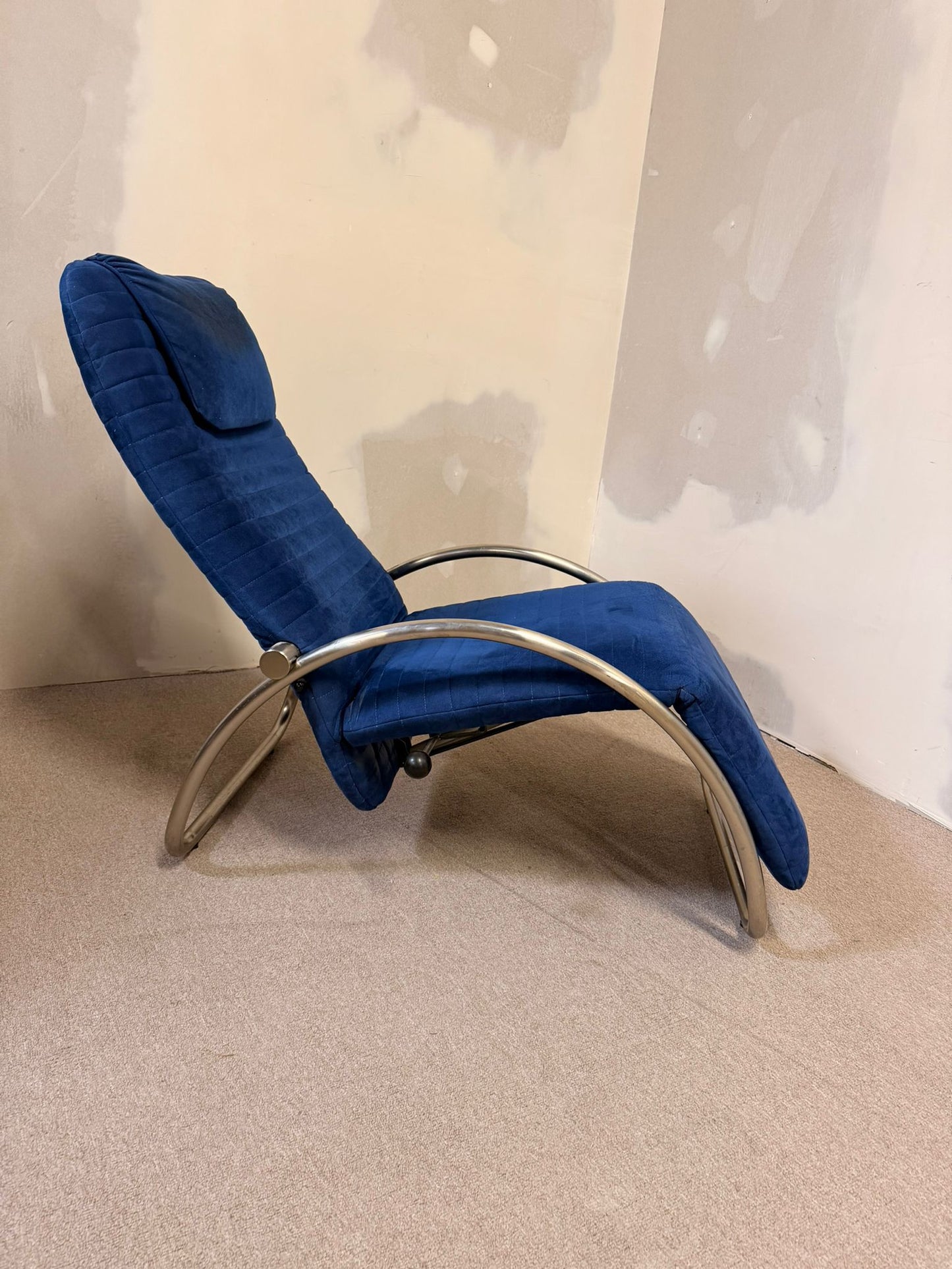 Blaue skandinavische verstellbare Relaxliege Sessel von 1980