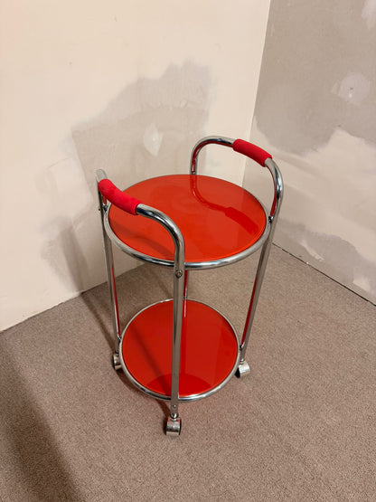 Vintage Servierwagen Teewagen, Chrom/Glas rot, 60er Jahre