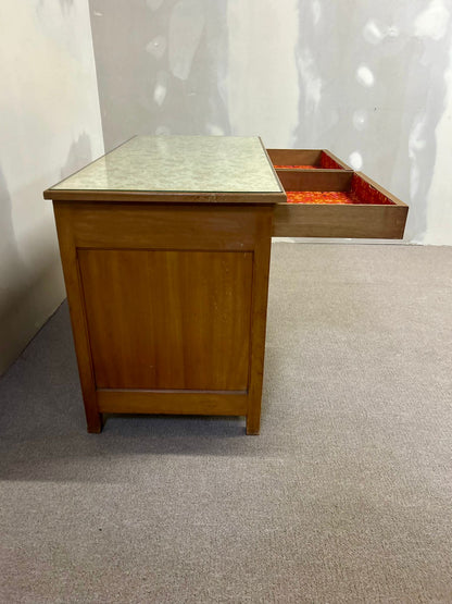 Mid Century Holz Kommode mit 4 Schubladen Vintage Glasplatte
