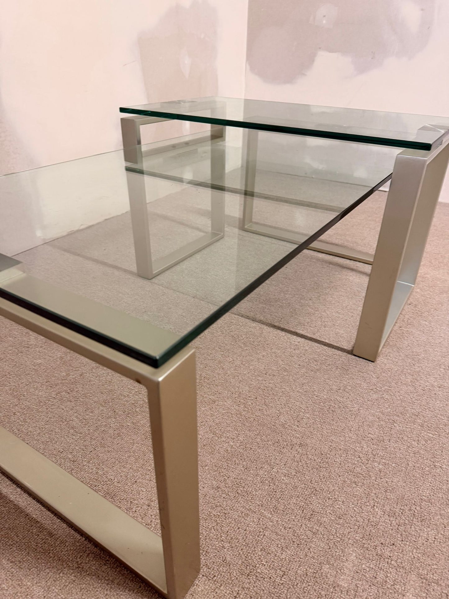 2er Set Coffee Table Couchtisch Kombination aus Glas/ Metall