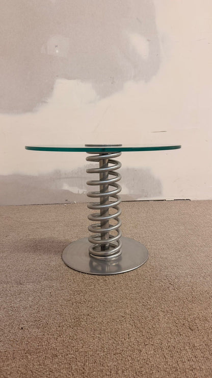 Space Age Beistelltisch Couchtisch aus Glas mit Spiralfeder