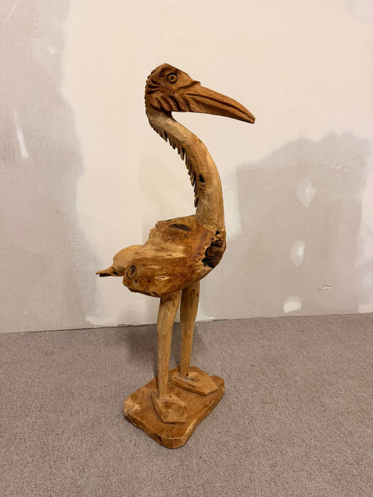 Handgeschnitzte Holzskulptur, Pelikan/Reiher, Teakholz