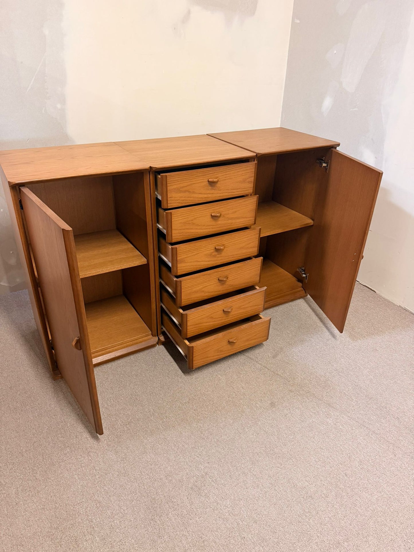 3 tlg. Mid Century Eiche Kommode Sideboard Schweizer Produkt