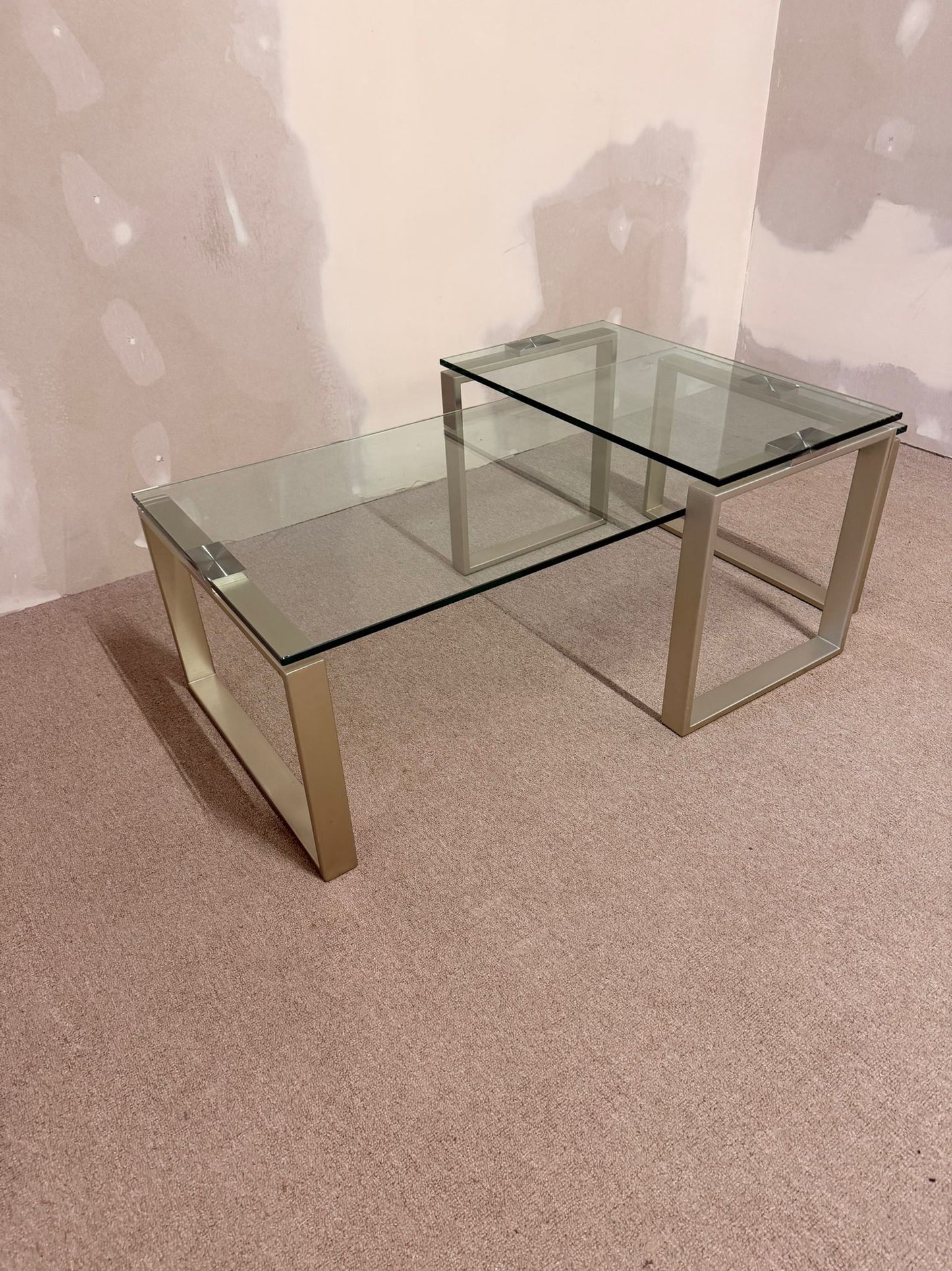 2er Set Coffee Table Couchtisch Kombination aus Glas/ Metall