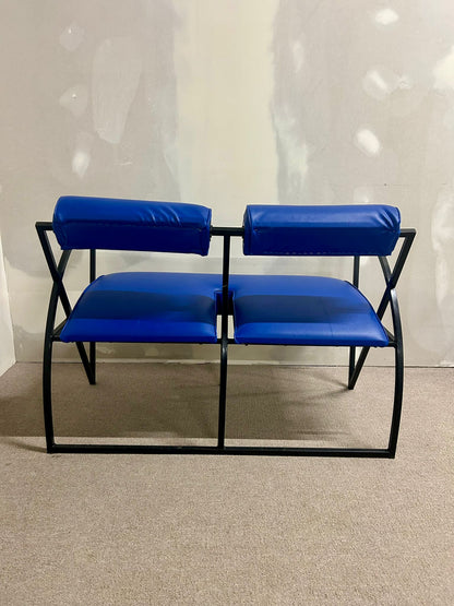 Blaue Designer Couch, Sofa, Bank 2-plätzig, Metallgestell