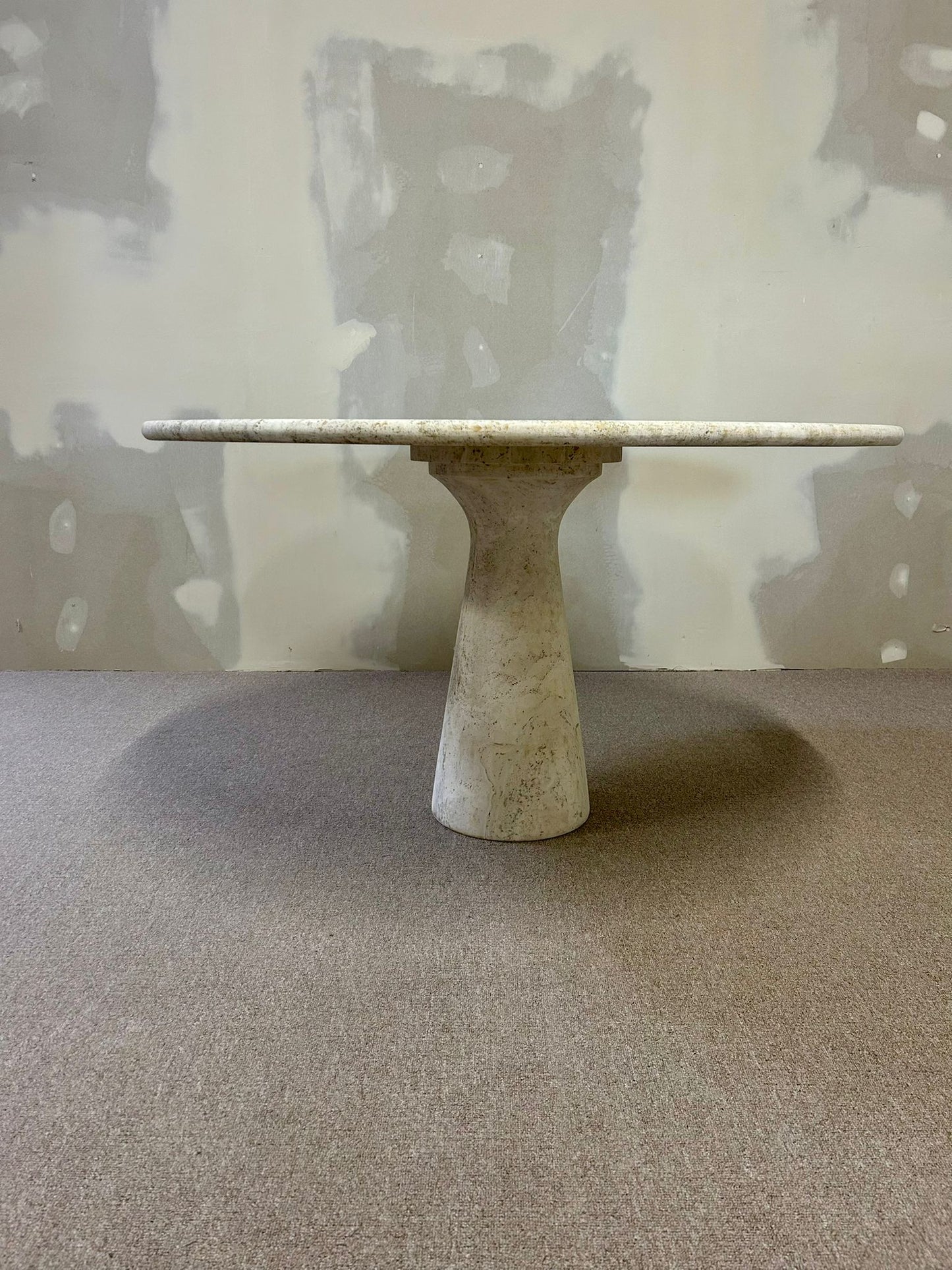 Runder Designer Travertin Esstisch Vintage 2-teilig