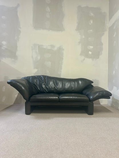 Brühl Prelude Designer Leder Sofa 3-sitzer Echtleder schwarz