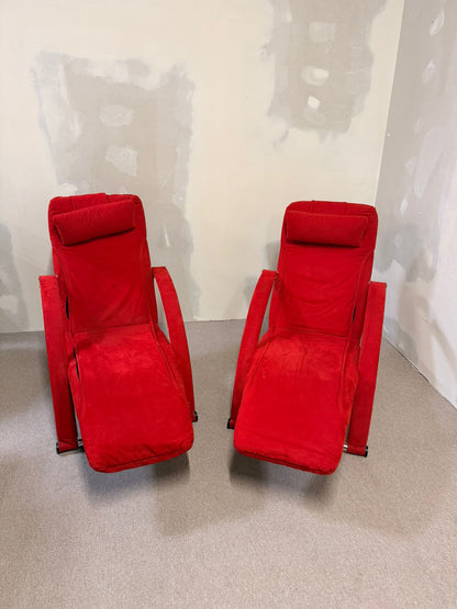 Vintage Designer Liegestühle rote Polster, Relaxsessel
