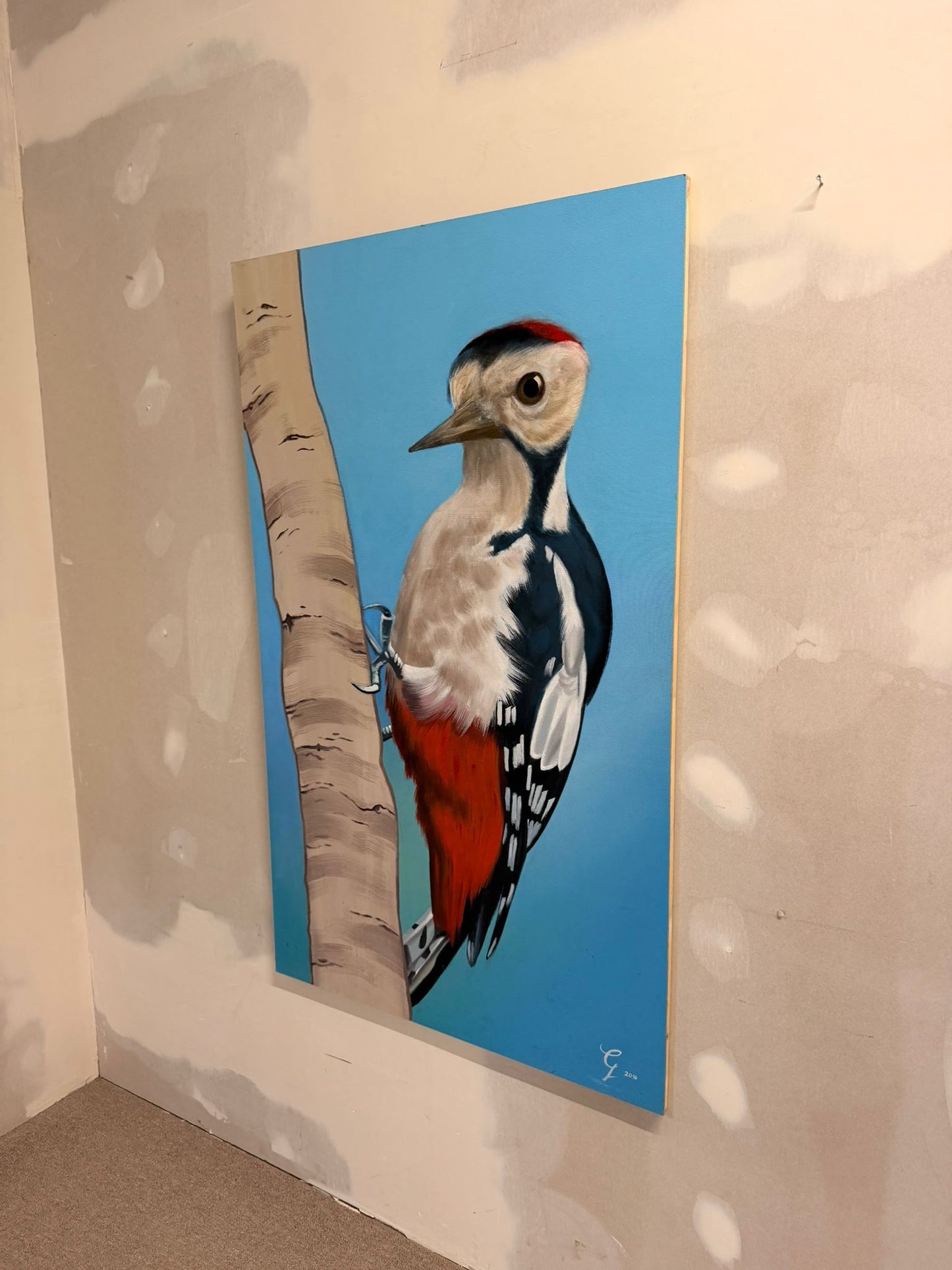 Acryl Bild mit Buntspecht Handgemalt Wandbild Gemälde
