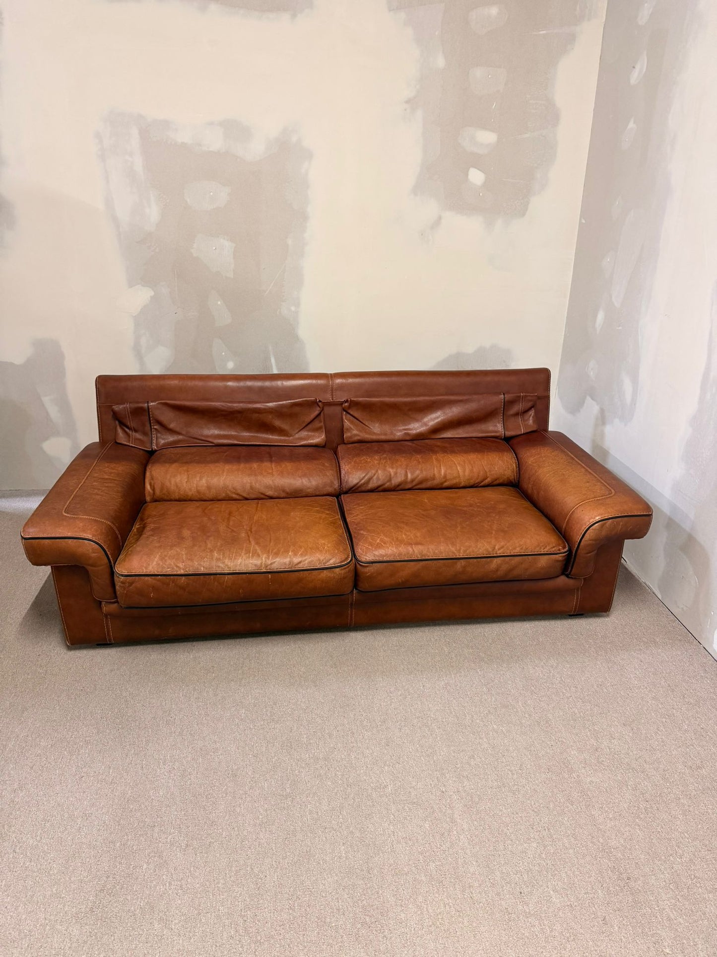 Vintage Sofa aus Leder von Josef Gobet in Cognacfarbe, Retro