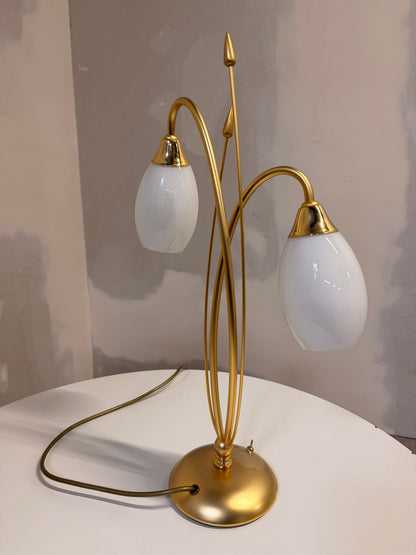 Vintage vergoldete Messing Tischlampe 2-flammig von Bankamp