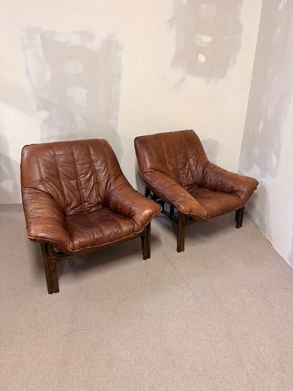 Vintage Sessel aus Leder mit Bambusgestell aus den 60er