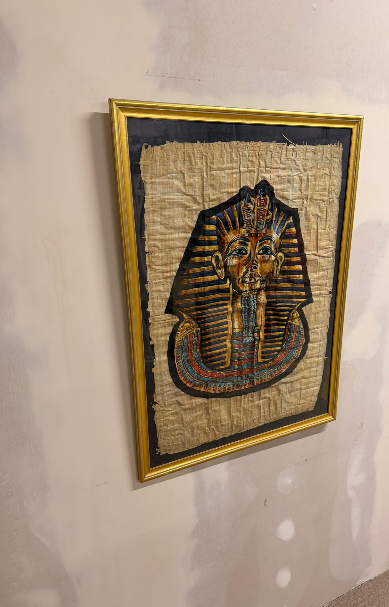 Pharao Tutanchamun Maske Bild auf Papyrus, Rahmen goldfarbig