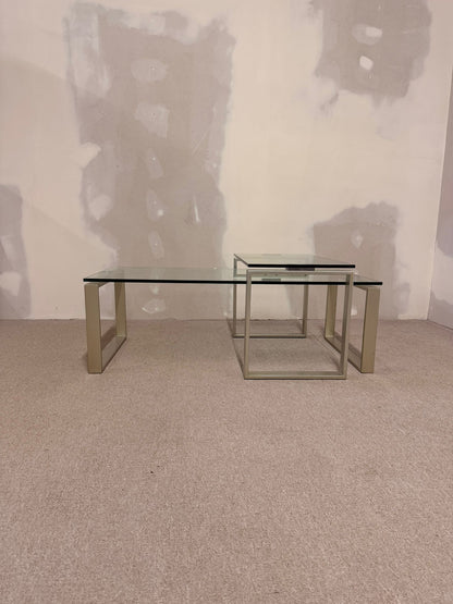 2er Set Coffee Table Couchtisch Kombination aus Glas/ Metall