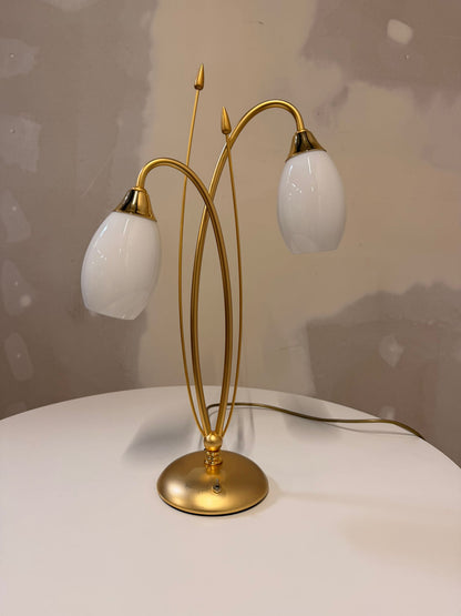 Vintage vergoldete Messing Tischlampe 2-flammig von Bankamp