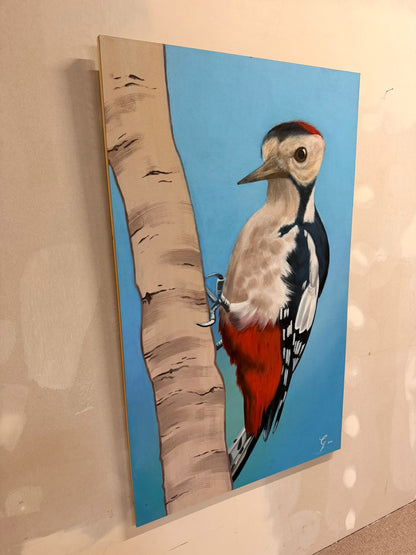 Acryl Bild mit Buntspecht Handgemalt Wandbild Gemälde