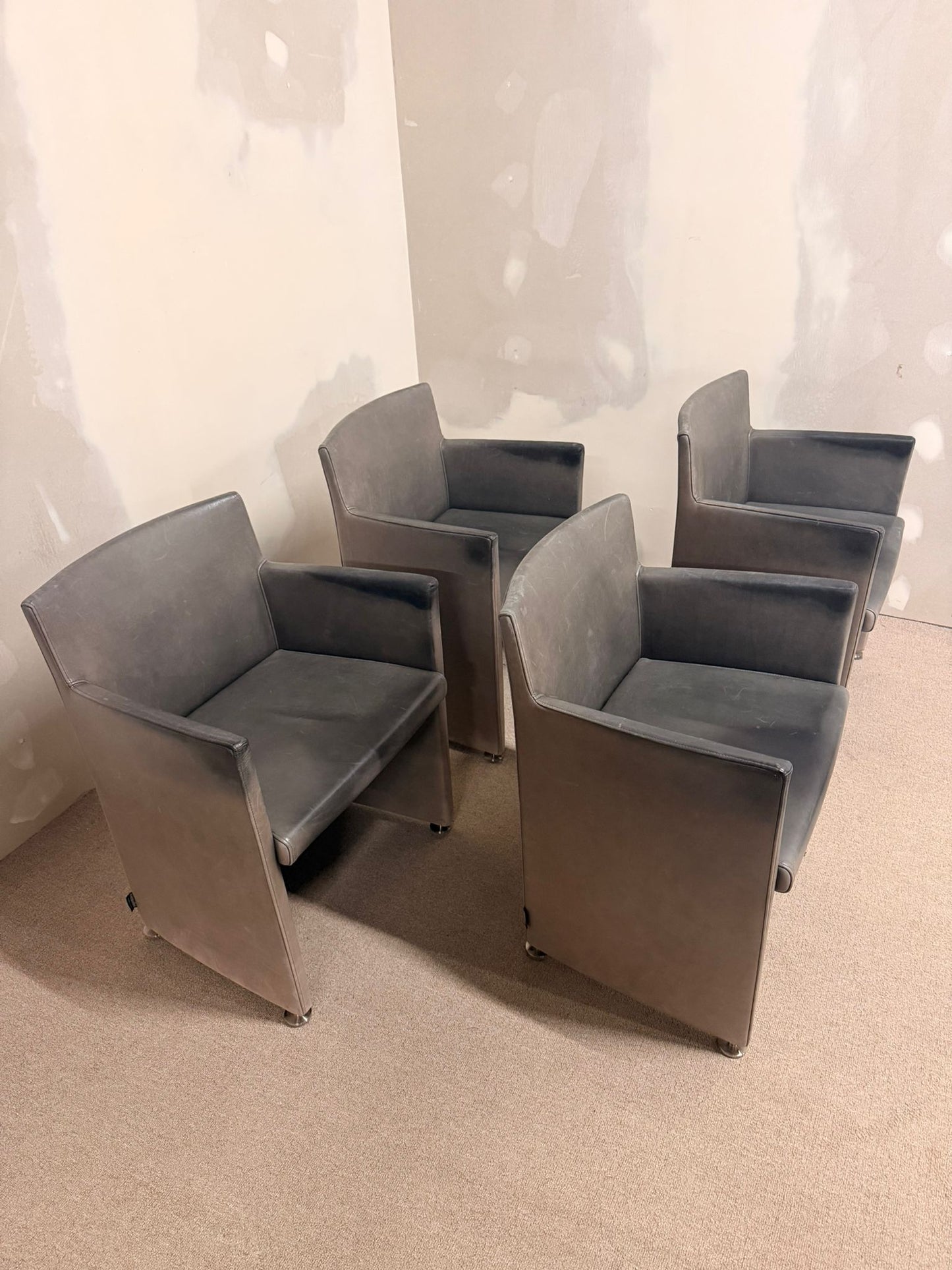 Italienische Design Leder Armlehnstühle Grau von Cappellini