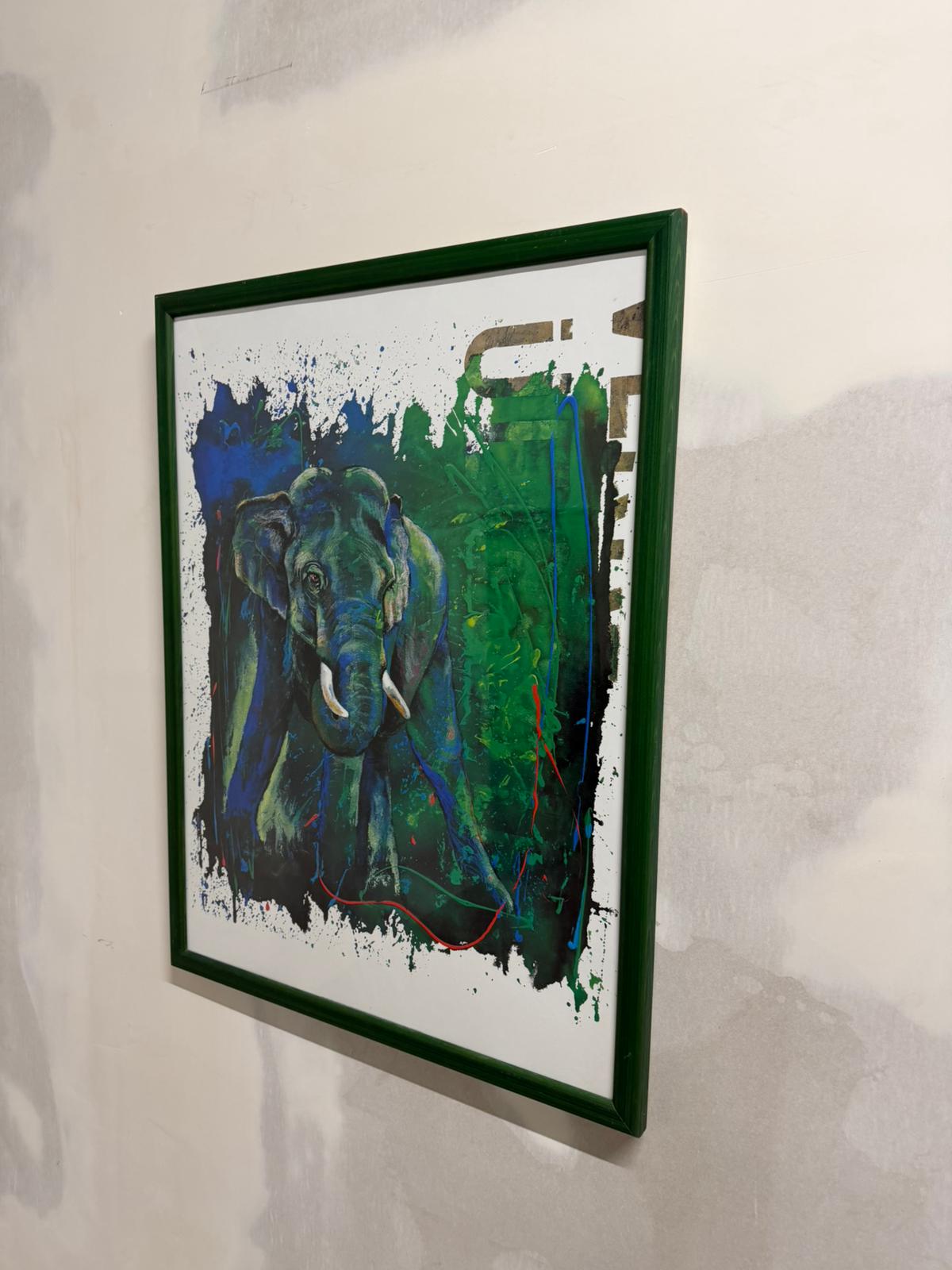 Bild Kunstdruck Rolf Knie "Born to run" Elefant, mit Rahmen