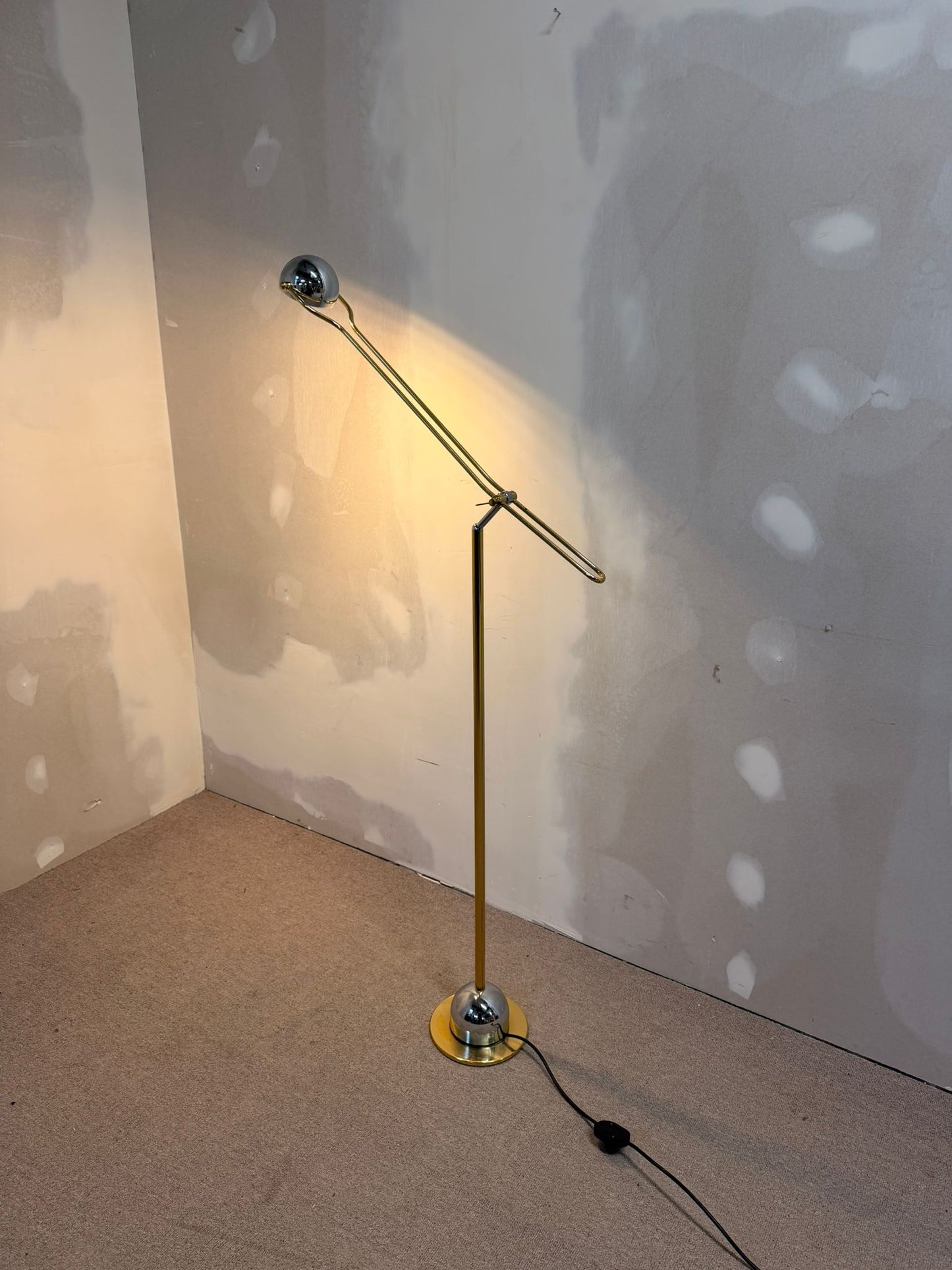 Stylische vintage Stehlampe, Gold/Chrome aus Messing