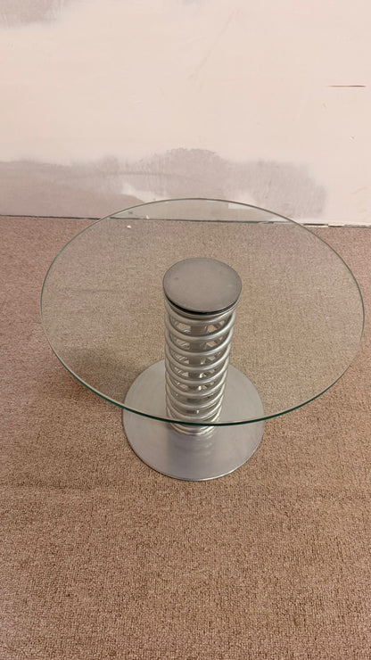 Space Age Beistelltisch Couchtisch aus Glas mit Spiralfeder