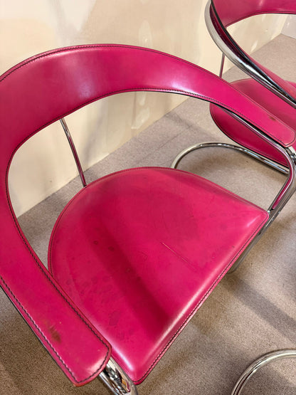 Seltene Canasta Freischwinger Stühle in Pink Arrben Italy