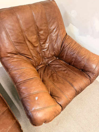 Vintage Sessel aus Leder mit Bambusgestell aus den 60er